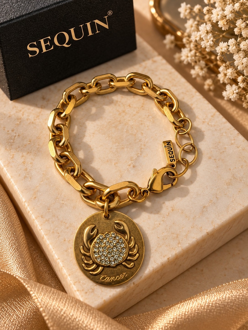 Gold Cancer Zodiac Charm Bracelet